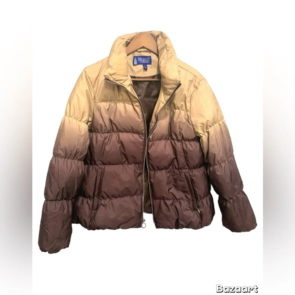 The Tower Collection by London Fog Ombré Puffer Jacket Women’s Tan Brown Sz: L - Picture 3 of 9